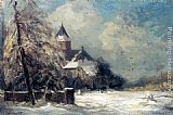 Louis Apol A Church In A Snow Covered Landscape painting